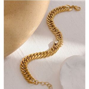 Evil Eye White Cubic Zirconia 18K Gold Plated Stainless Steel Bracelet